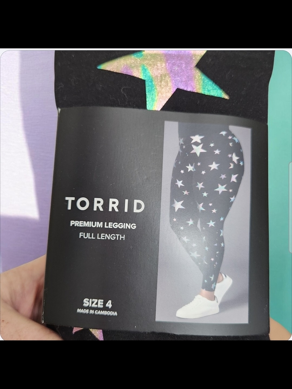 torrid Black Leggings with Iridescent Star Print